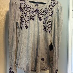 Double D Ranch Gray and Purple Embroidered/Sequined Women's Top